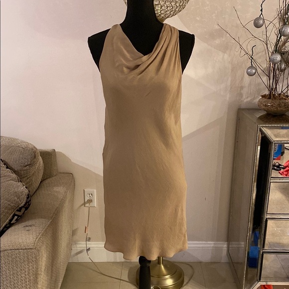 Helmut Lang Tan Sheath Mini Dress Cowl Neck size 0 - Picture 1 of 4